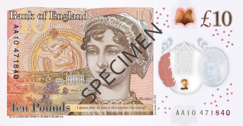 Nowy Banknot 10 Funtów Szterlingów Brytyjskich - Polimer Tył (£10)(10 pound note polymer back)