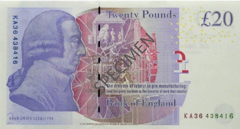 Banknot 20 funtów szterlingów brytyjskich - papier tył (£20)(20 pound note paper back)
