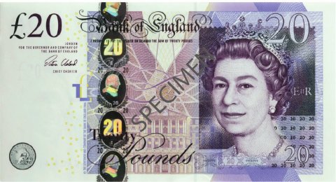 Banknot 20 funtów szterlingów brytyjskich - papier przód (£20)(20 pound note paper front)