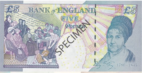£5 Series E (Variant), back. Wycofane z obiegu 5 funtów papierowe, tył