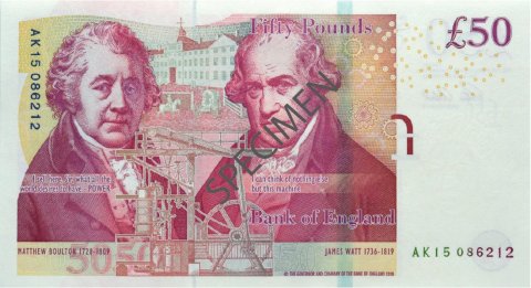 Banknot 50 funtów szterlingów brytyjskich - papier tył (£50)(50 pound note paper back)