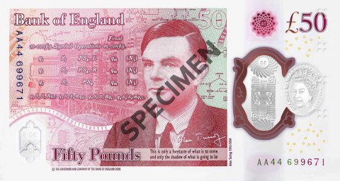 Nowy Banknot 50 Funtów Szterlingów Brytyjskich - Polimer Tył (£50)(50 pound note polymer back)