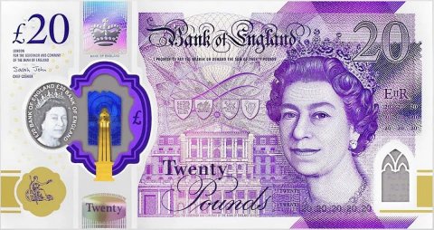 Nowy Banknot 20 Funtów Szterlingów Brytyjskich - Polimer Przód (£20)(20 pound note polymer front)